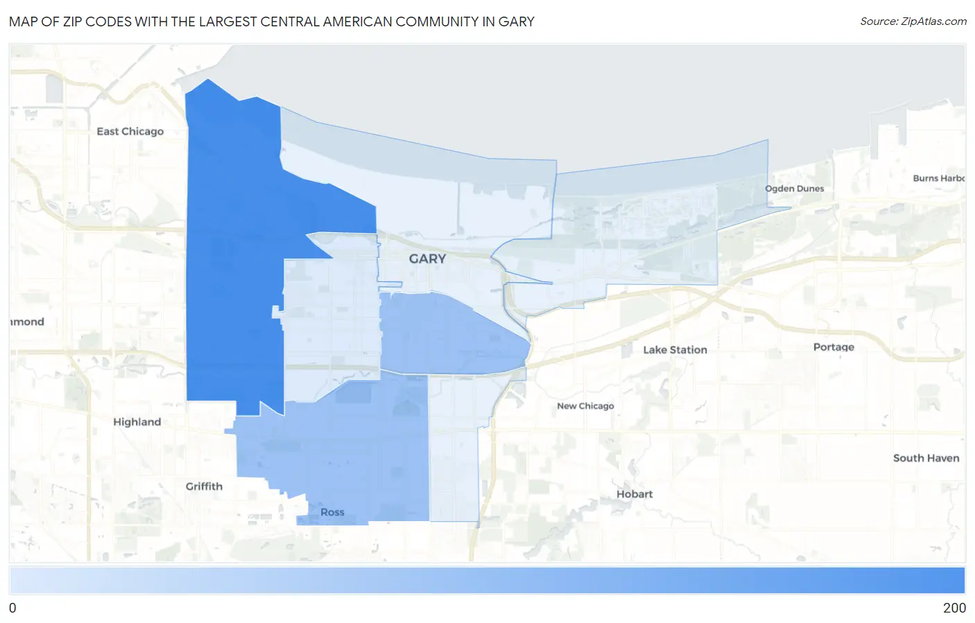 Zip Codes with the Largest Central American Community in Gary Map