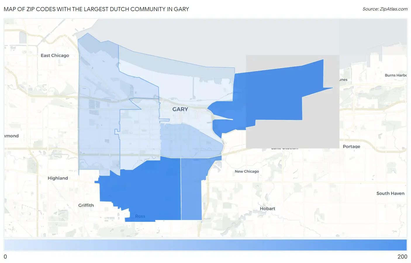 Zip Codes with the Largest Dutch Community in Gary Map