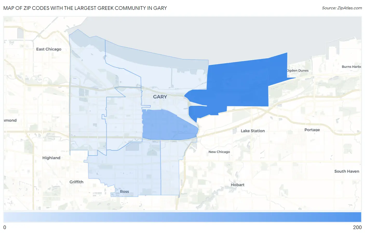 Zip Codes with the Largest Greek Community in Gary Map