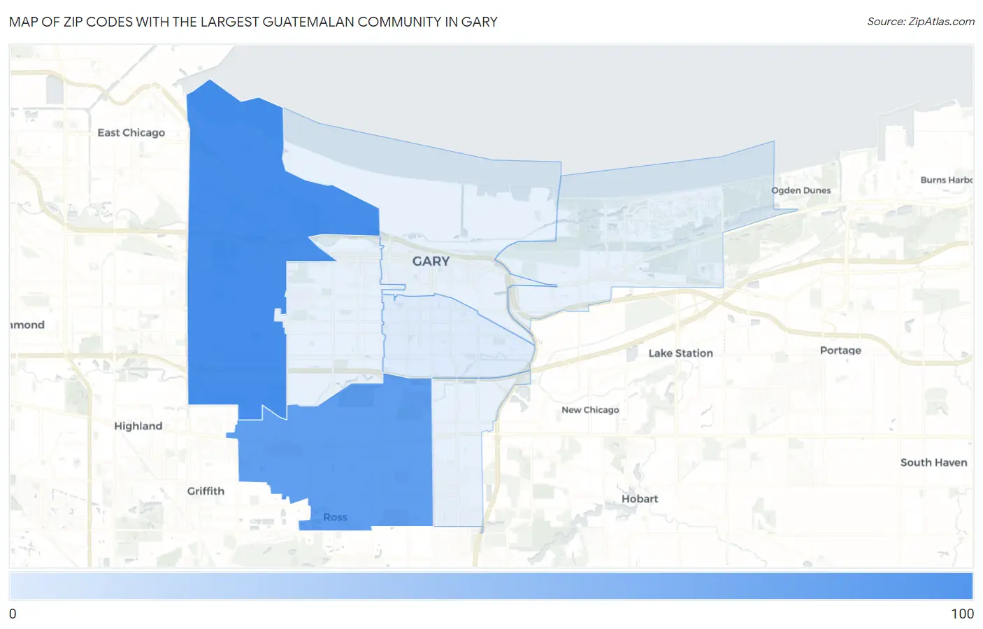 Zip Codes with the Largest Guatemalan Community in Gary Map