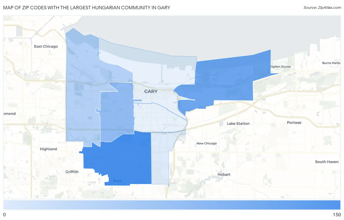 Zip Codes with the Largest Hungarian Community in Gary Map