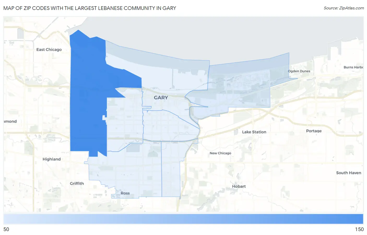 Zip Codes with the Largest Lebanese Community in Gary Map