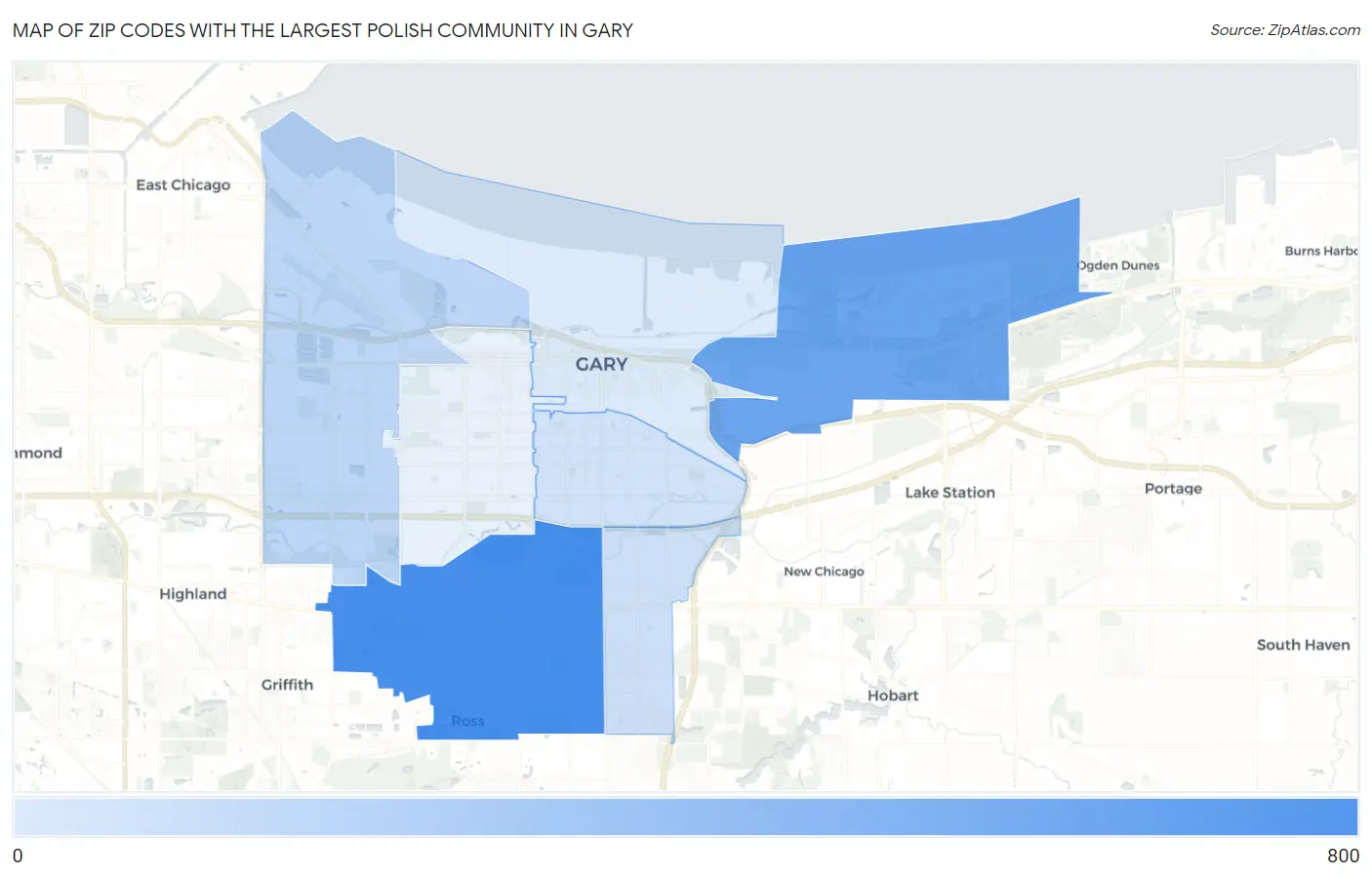 Zip Codes with the Largest Polish Community in Gary Map