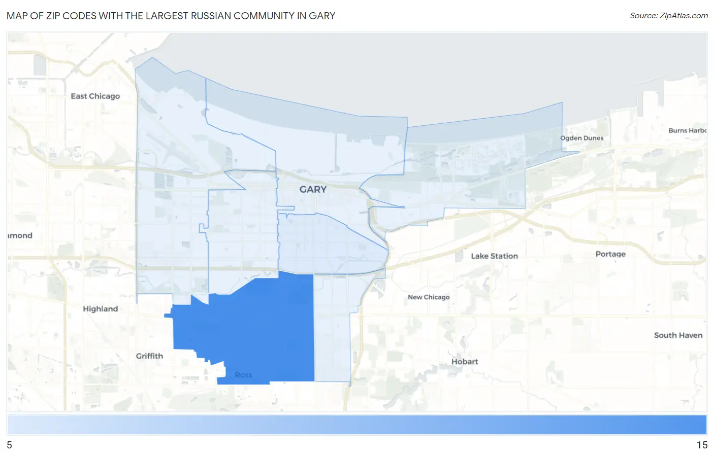Zip Codes with the Largest Russian Community in Gary Map