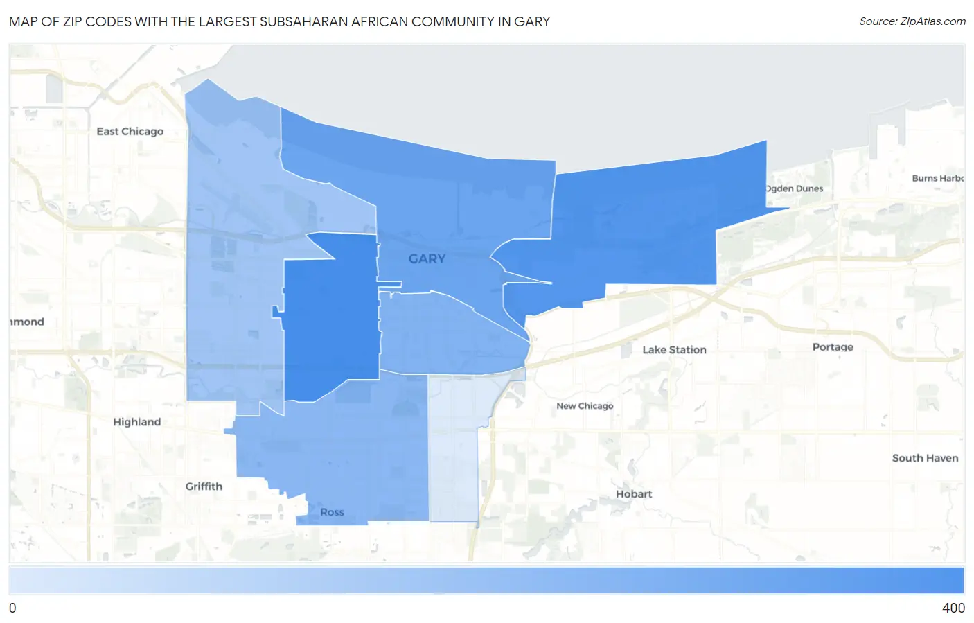 Zip Codes with the Largest Subsaharan African Community in Gary Map