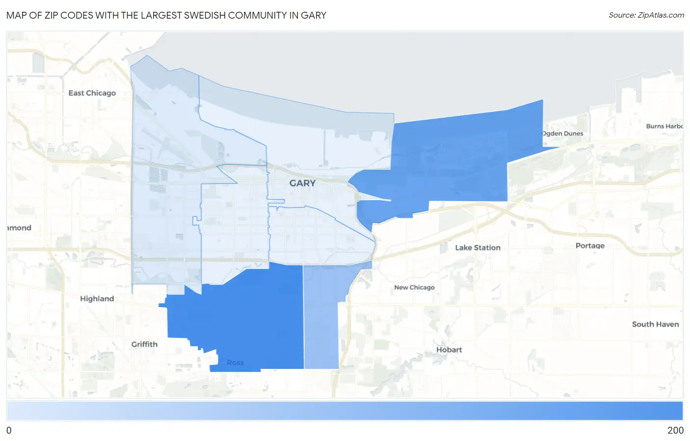 Zip Codes with the Largest Swedish Community in Gary Map