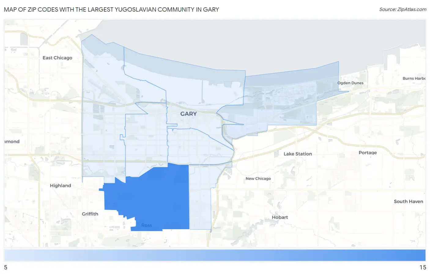 Zip Codes with the Largest Yugoslavian Community in Gary Map