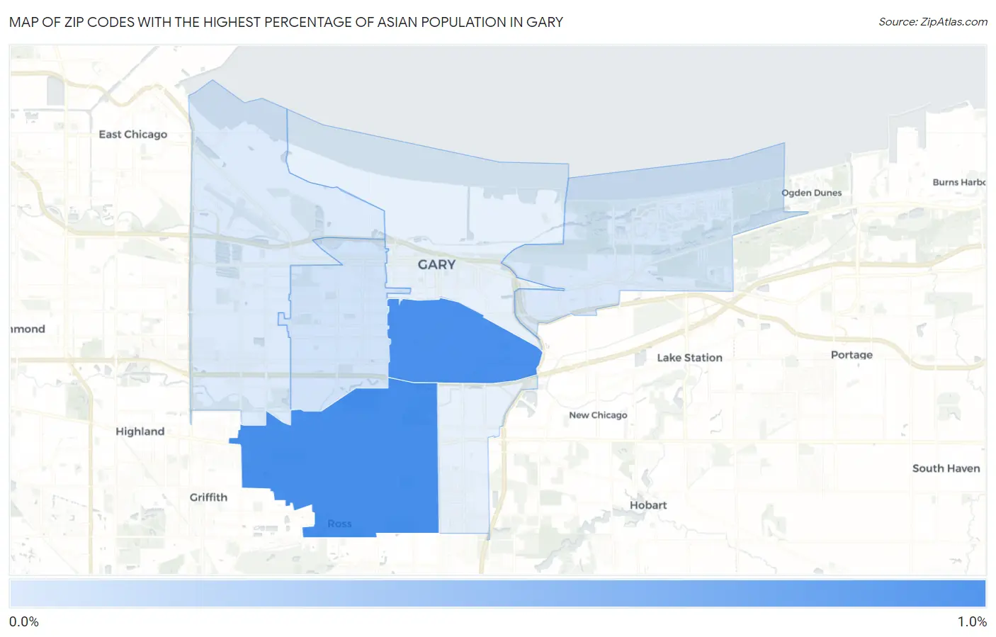 Zip Codes with the Highest Percentage of Asian Population in Gary Map
