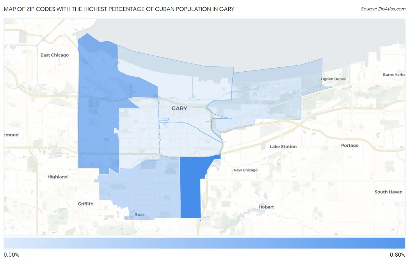 Zip Codes with the Highest Percentage of Cuban Population in Gary Map