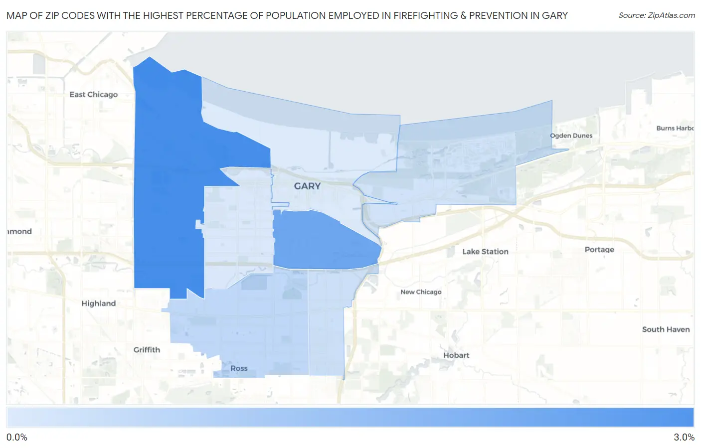 Zip Codes with the Highest Percentage of Population Employed in Firefighting & Prevention in Gary Map