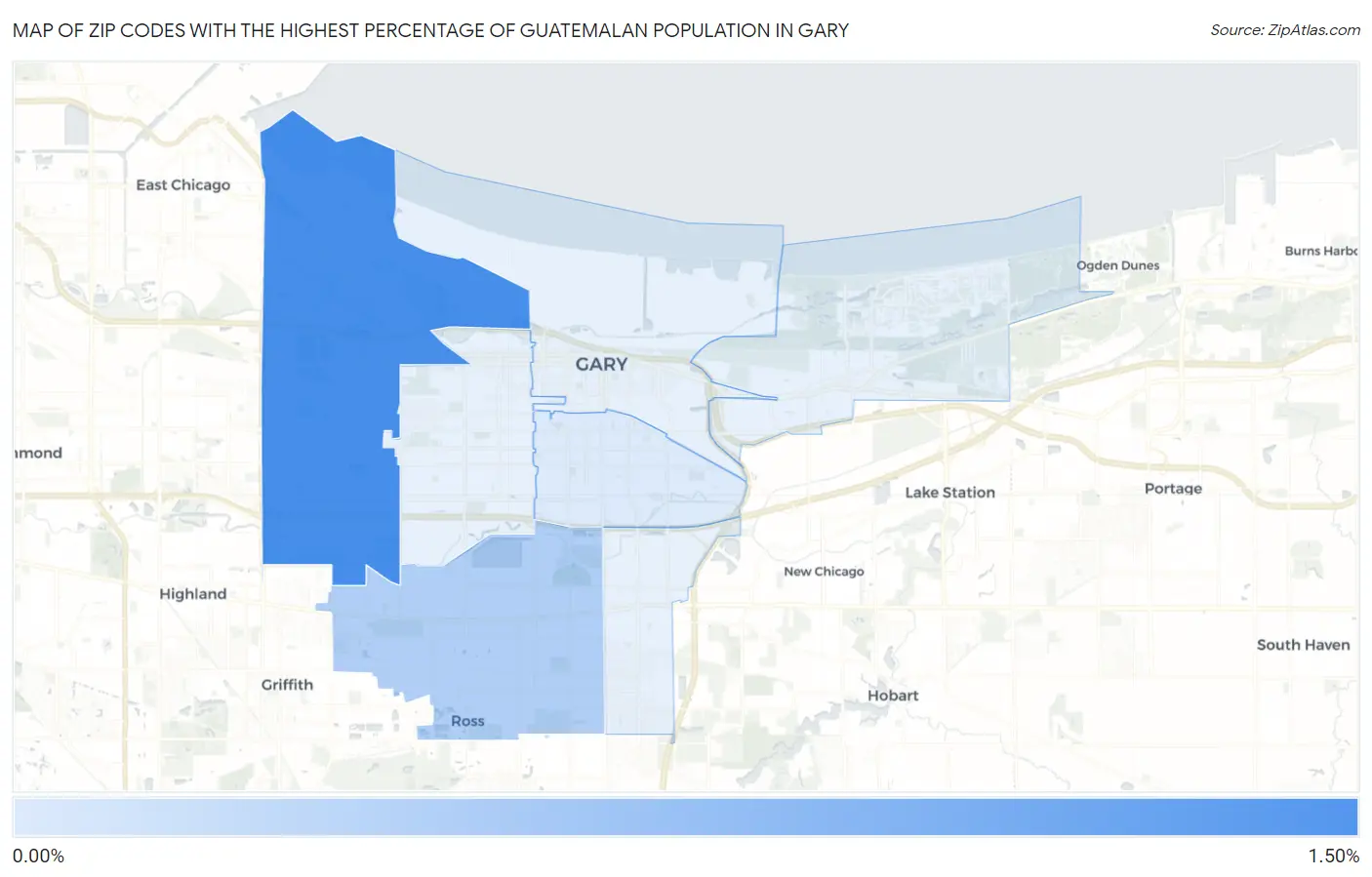 Zip Codes with the Highest Percentage of Guatemalan Population in Gary Map