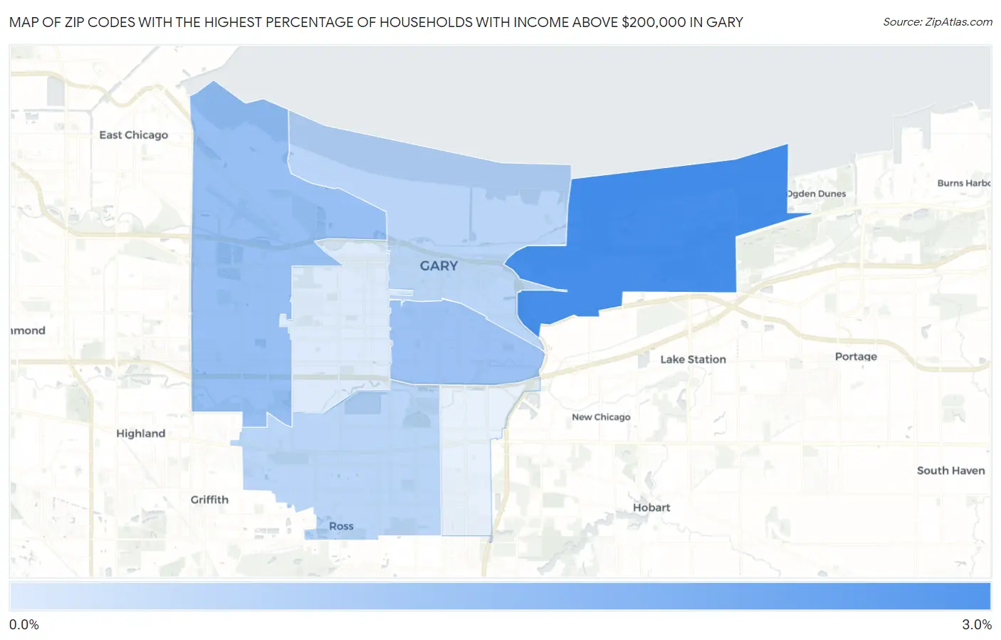 Zip Codes with the Highest Percentage of Households with Income Above $200,000 in Gary Map