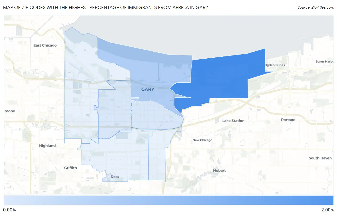 Zip Codes with the Highest Percentage of Immigrants from Africa in Gary Map