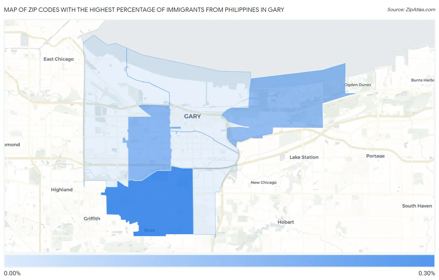 Zip Codes with the Highest Percentage of Immigrants from Philippines in Gary Map