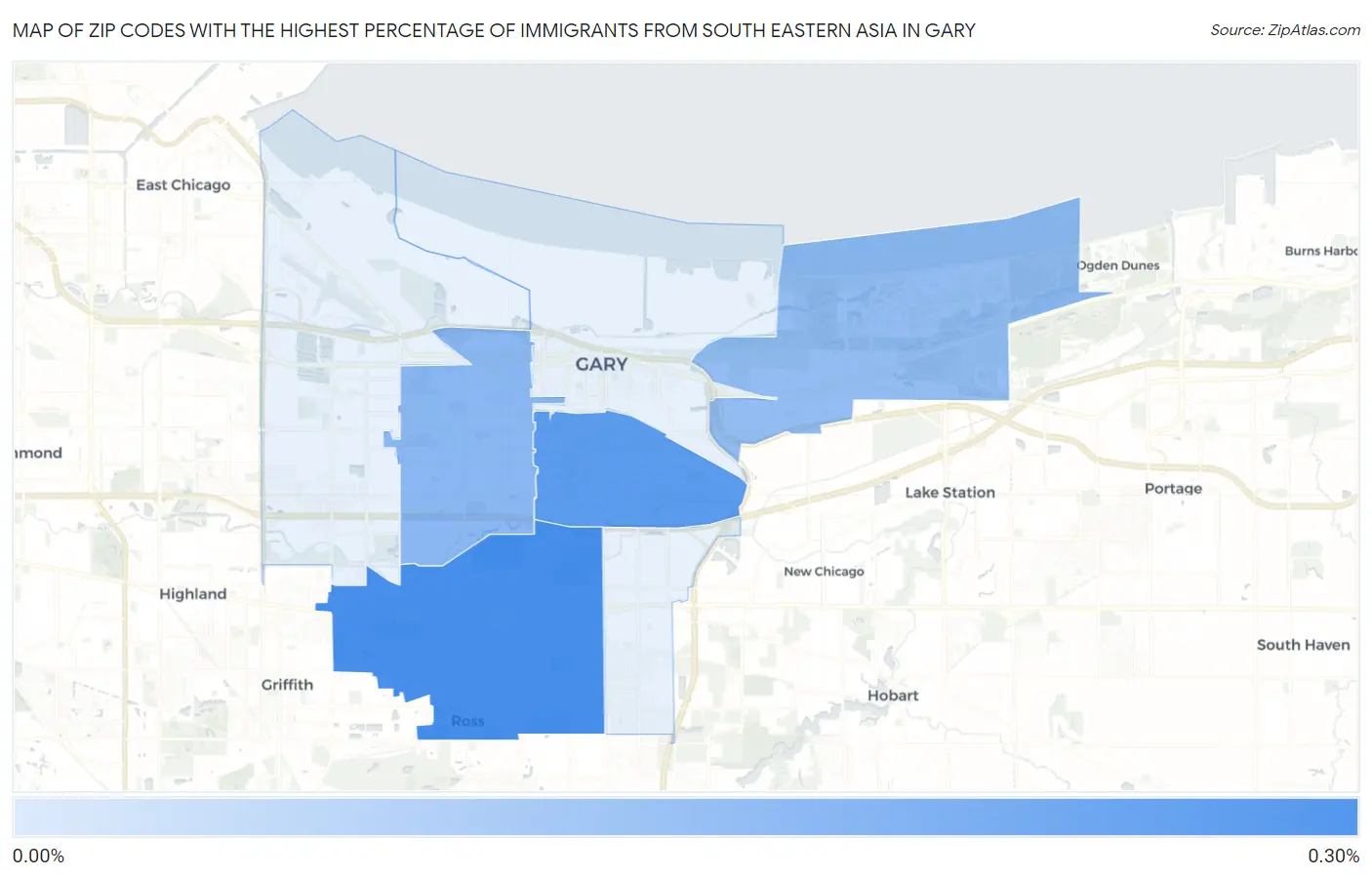Zip Codes with the Highest Percentage of Immigrants from South Eastern Asia in Gary Map