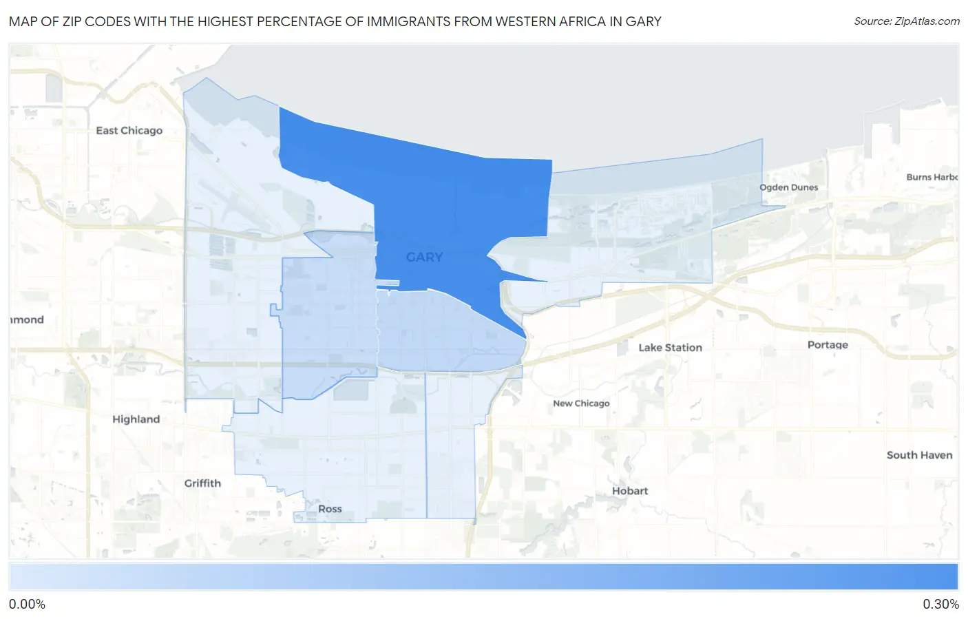 Zip Codes with the Highest Percentage of Immigrants from Western Africa in Gary Map