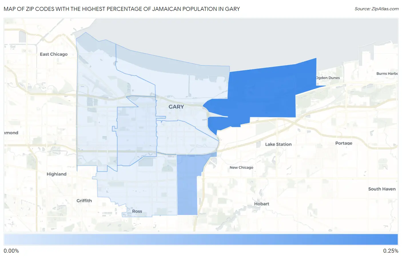 Zip Codes with the Highest Percentage of Jamaican Population in Gary Map