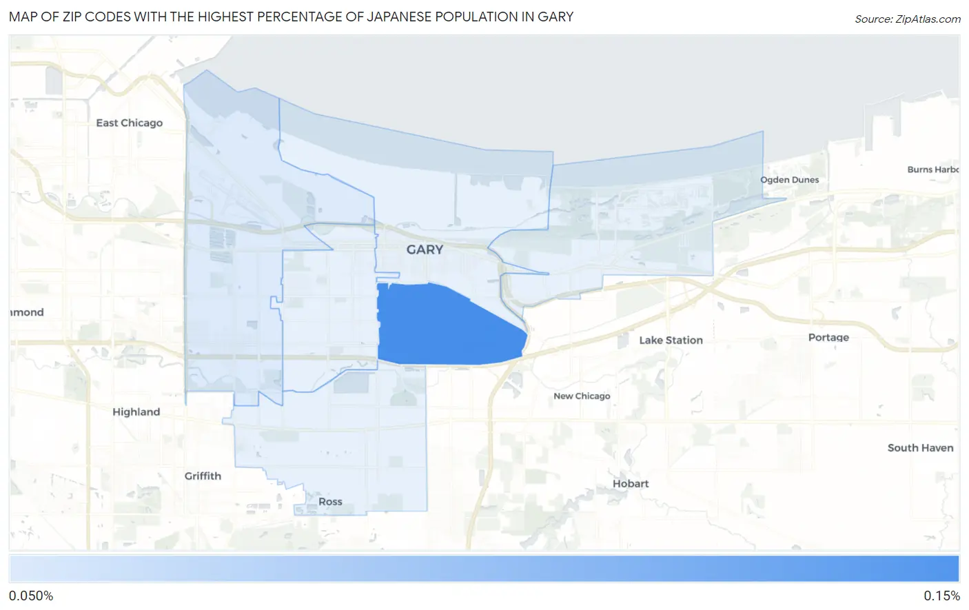 Zip Codes with the Highest Percentage of Japanese Population in Gary Map