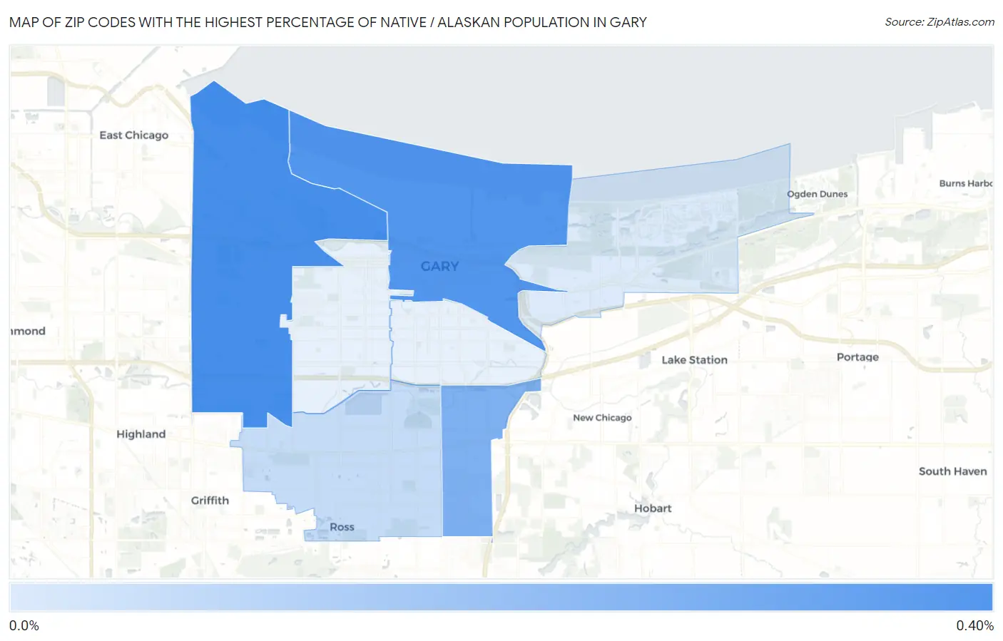 Zip Codes with the Highest Percentage of Native / Alaskan Population in Gary Map