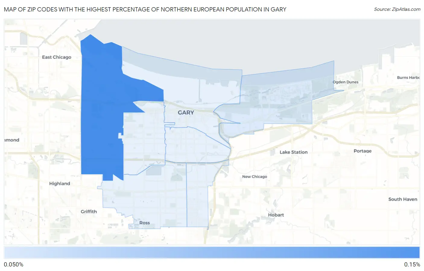 Zip Codes with the Highest Percentage of Northern European Population in Gary Map