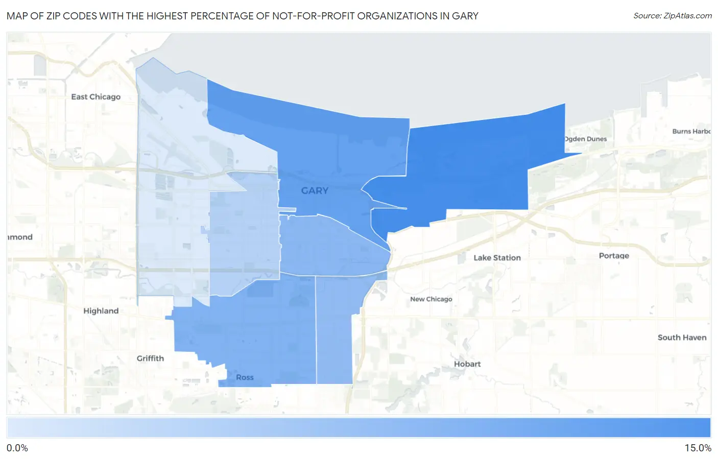 Zip Codes with the Highest Percentage of Not-for-profit Organizations in Gary Map
