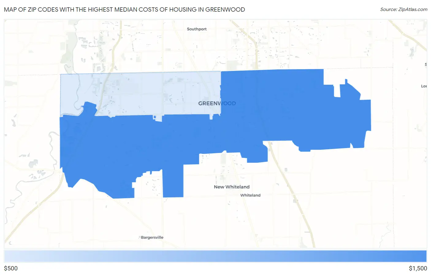 Zip Codes with the Highest Median Costs of Housing in Greenwood Map