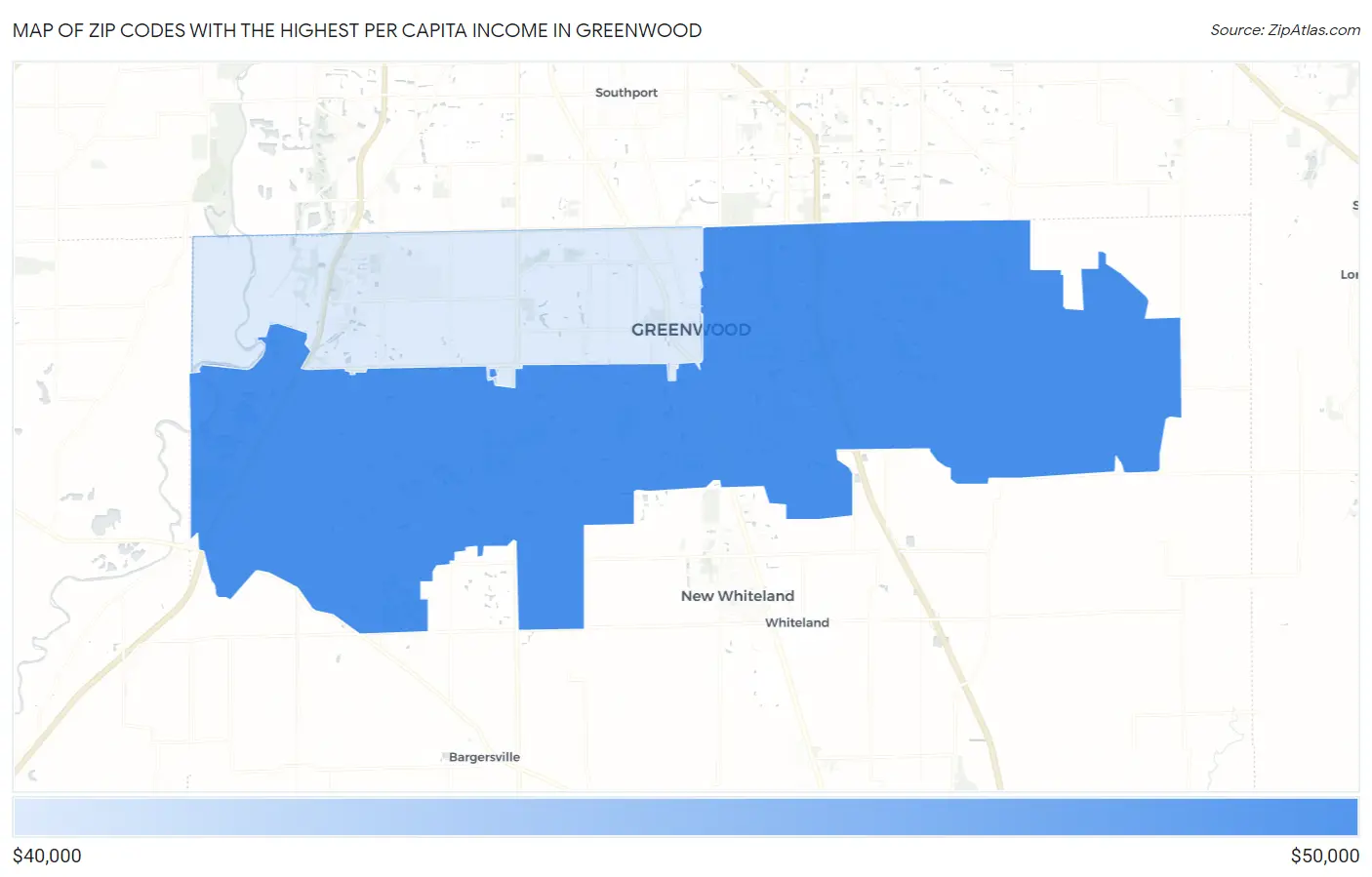 Zip Codes with the Highest Per Capita Income in Greenwood Map