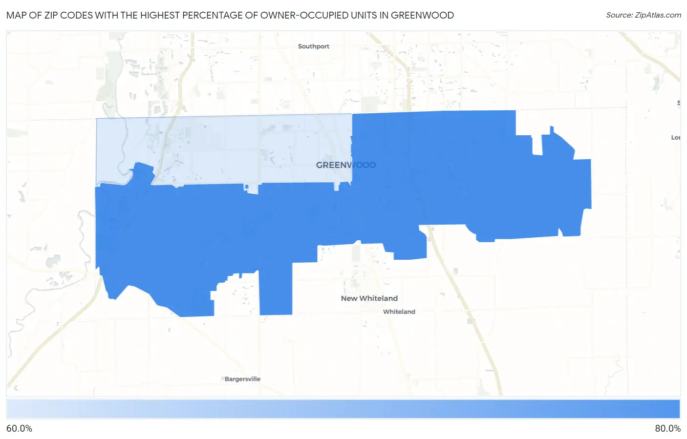 Zip Codes with the Highest Percentage of Owner-Occupied Units in Greenwood Map