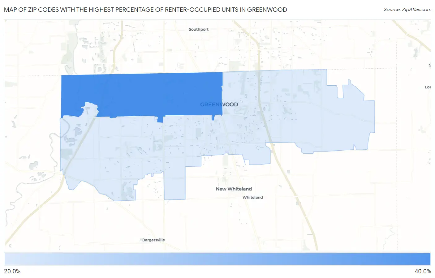 Zip Codes with the Highest Percentage of Renter-Occupied Units in Greenwood Map