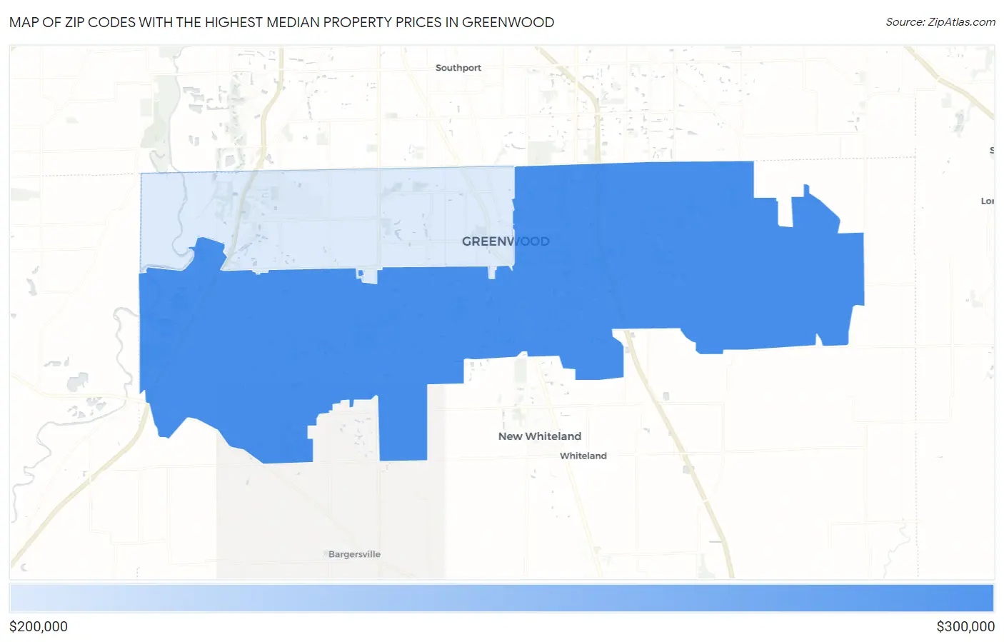 Zip Codes with the Highest Median Property Prices in Greenwood Map