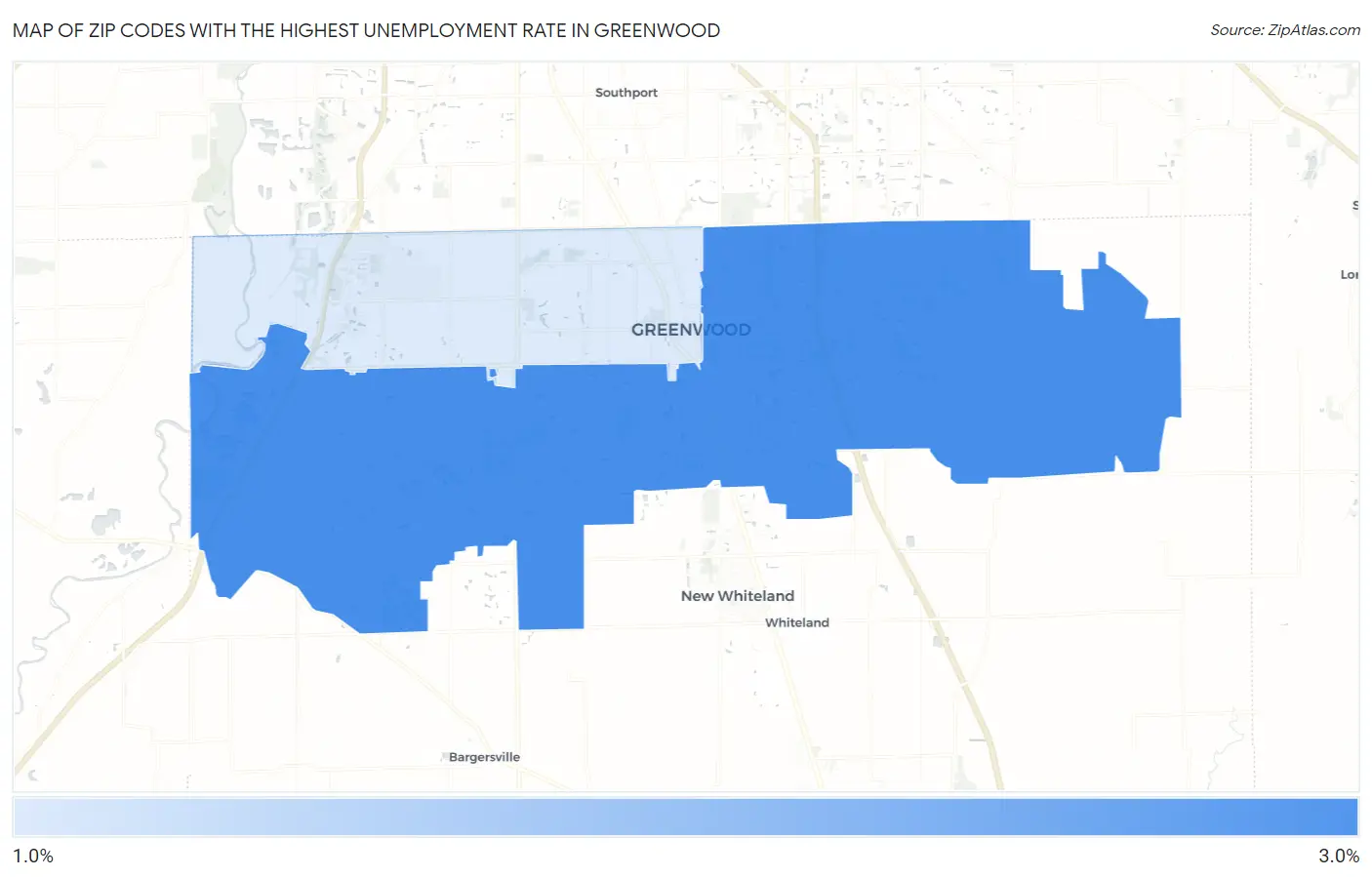 Zip Codes with the Highest Unemployment Rate in Greenwood Map