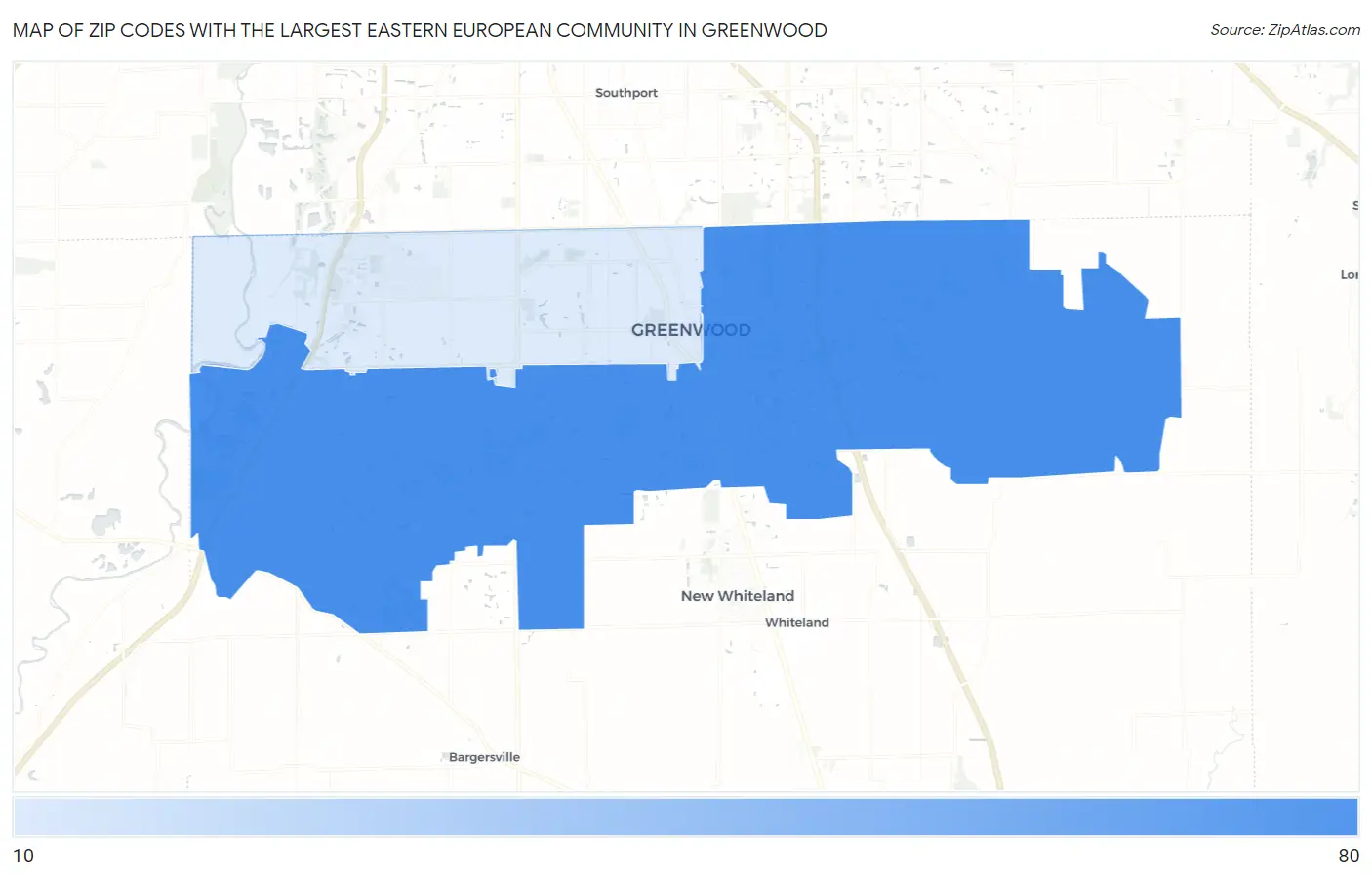 Zip Codes with the Largest Eastern European Community in Greenwood Map