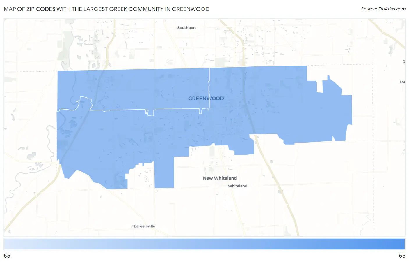 Zip Codes with the Largest Greek Community in Greenwood Map