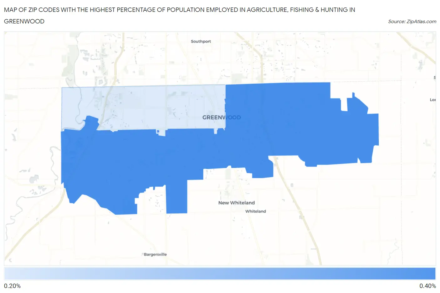 Zip Codes with the Highest Percentage of Population Employed in Agriculture, Fishing & Hunting in Greenwood Map