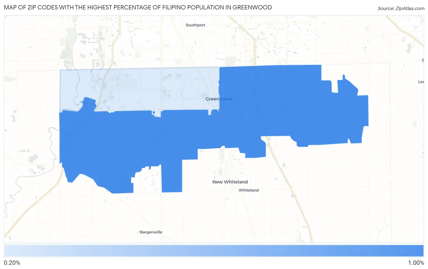 Zip Codes with the Highest Percentage of Filipino Population in Greenwood Map