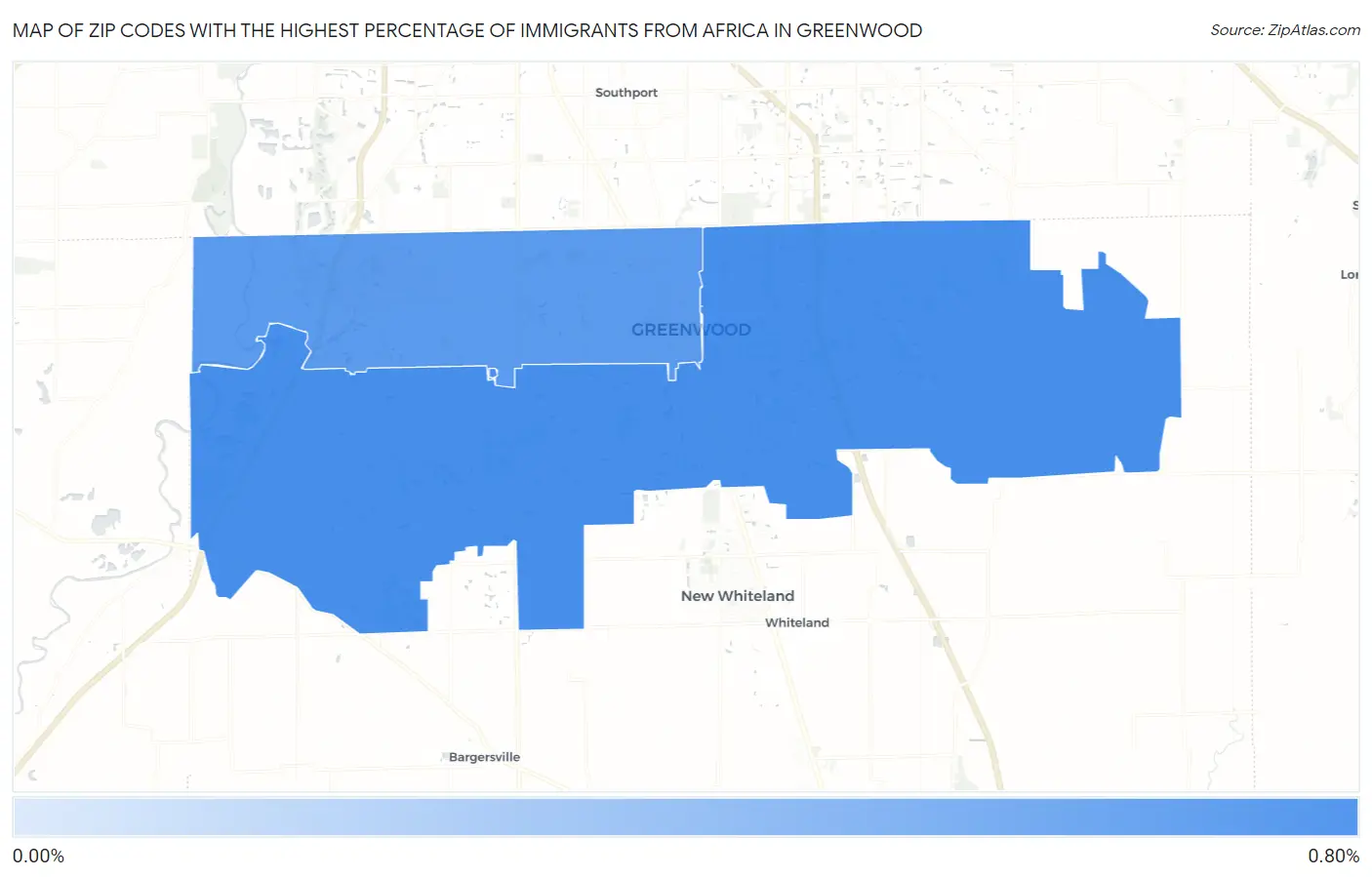 Zip Codes with the Highest Percentage of Immigrants from Africa in Greenwood Map