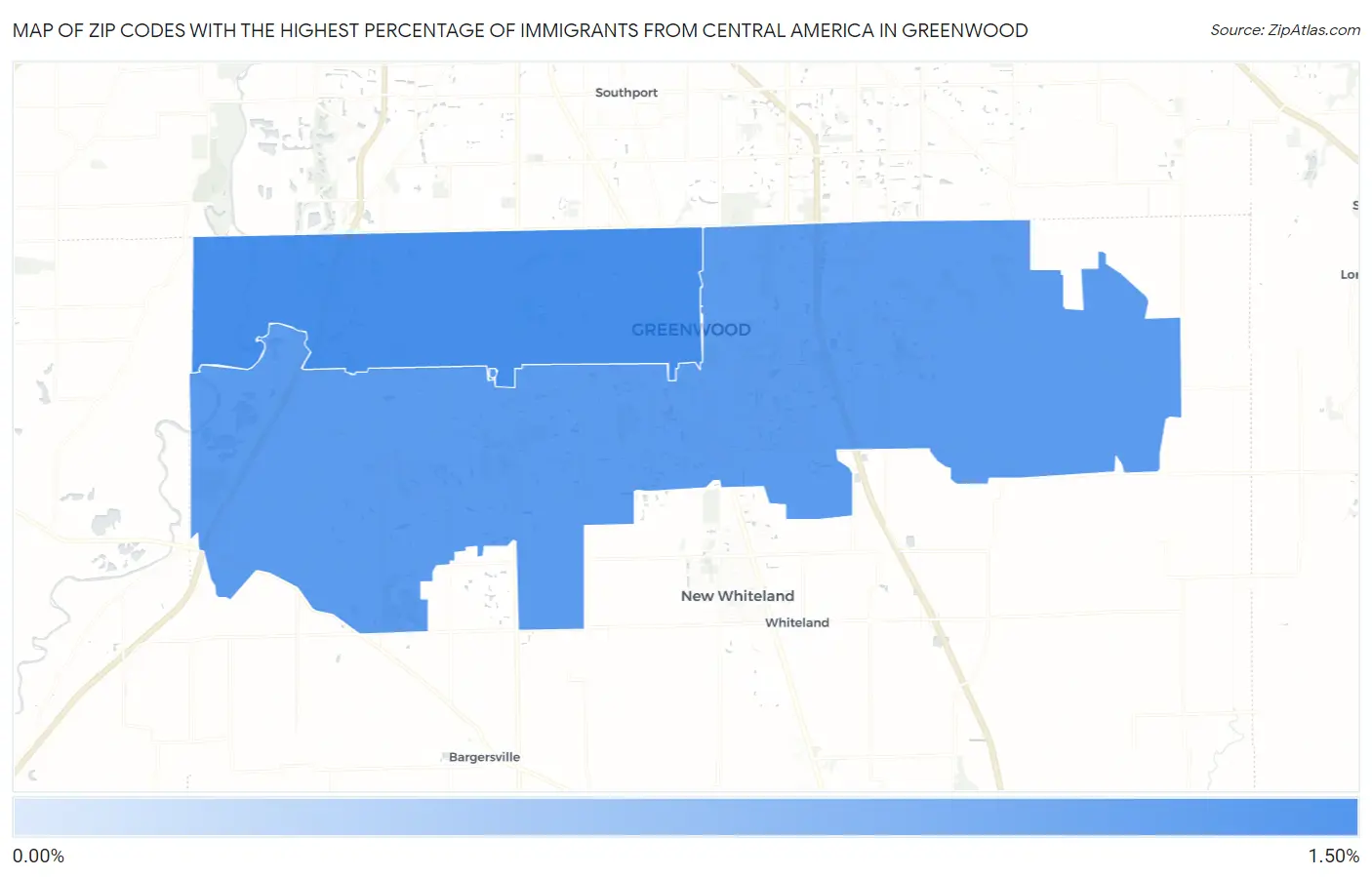 Zip Codes with the Highest Percentage of Immigrants from Central America in Greenwood Map