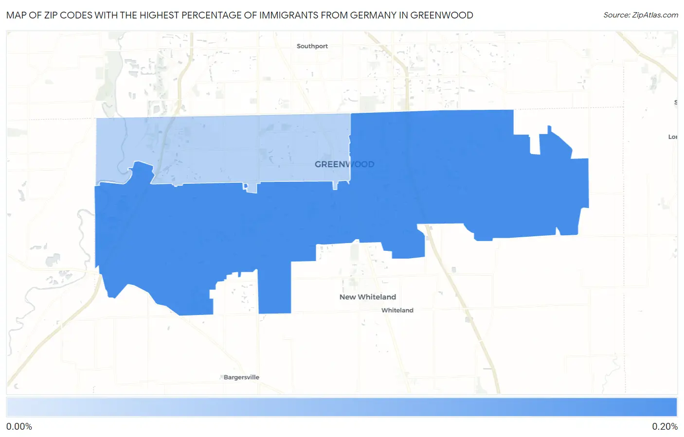 Zip Codes with the Highest Percentage of Immigrants from Germany in Greenwood Map