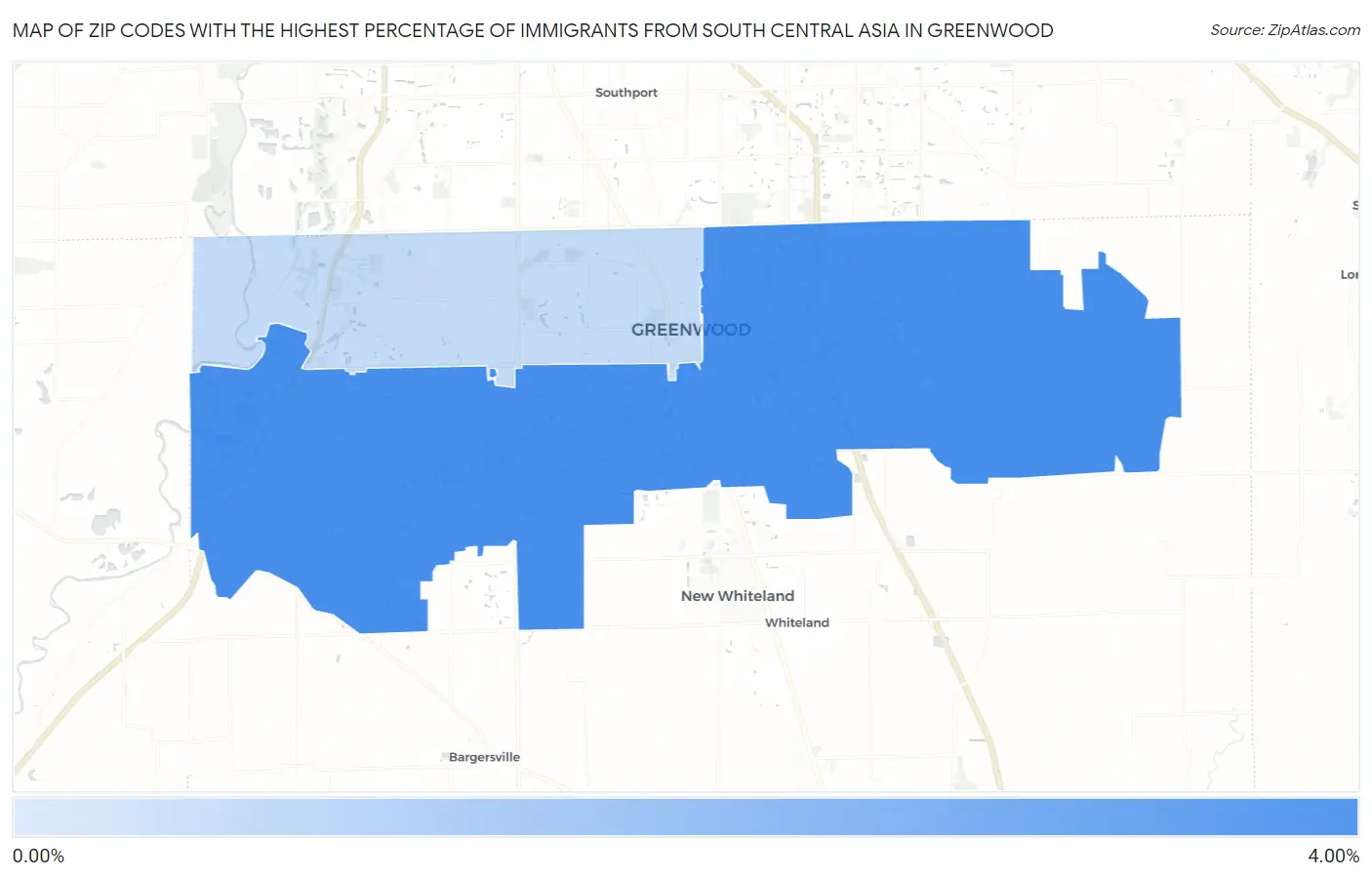 Zip Codes with the Highest Percentage of Immigrants from South Central Asia in Greenwood Map