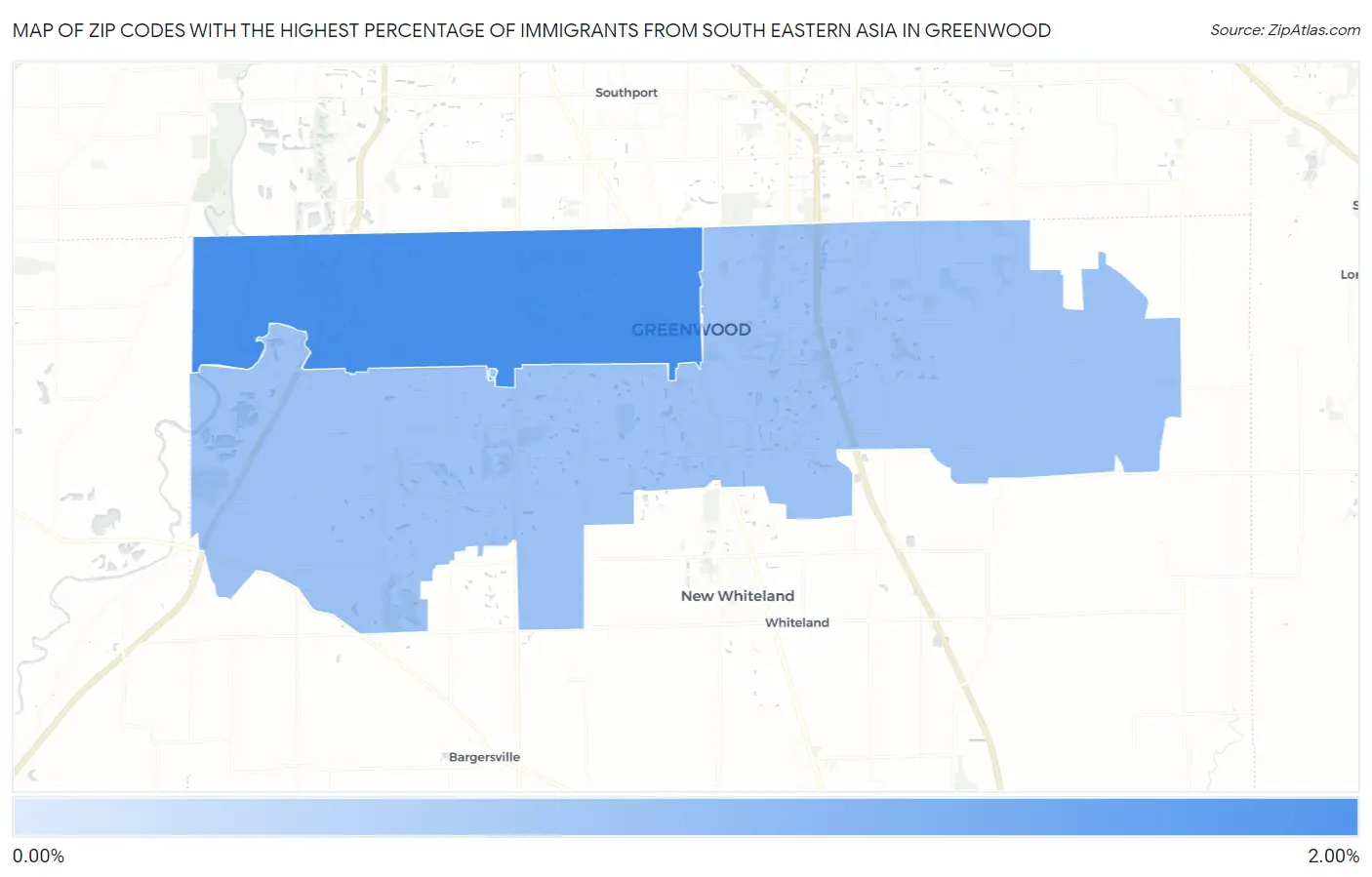 Zip Codes with the Highest Percentage of Immigrants from South Eastern Asia in Greenwood Map