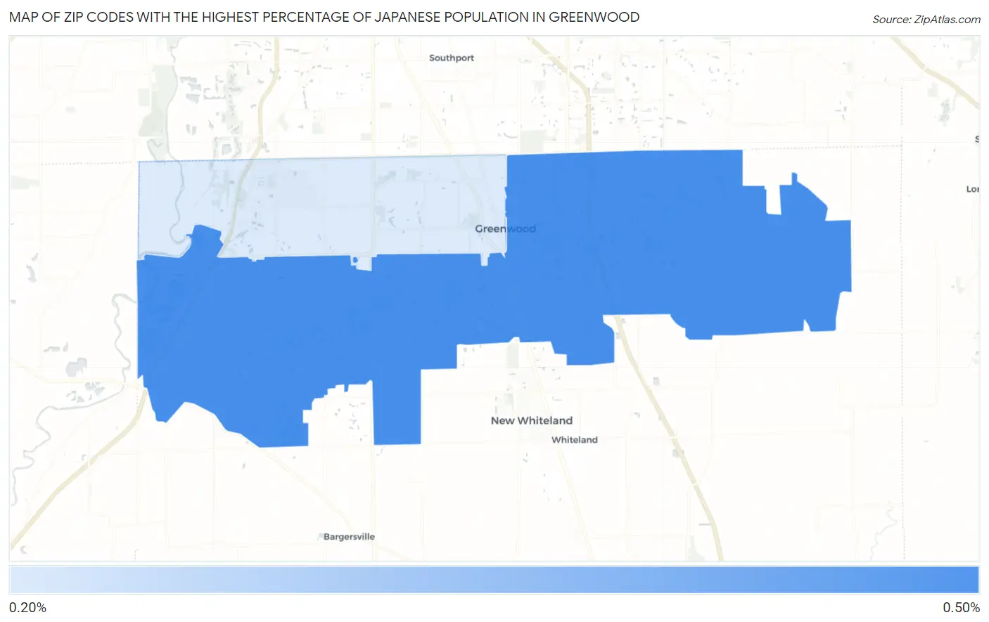 Zip Codes with the Highest Percentage of Japanese Population in Greenwood Map