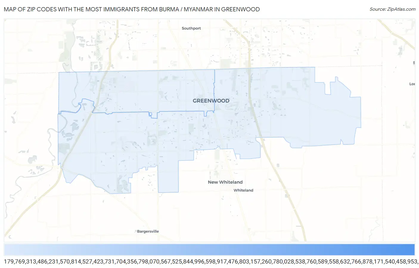 Zip Codes with the Most Immigrants from Burma / Myanmar in Greenwood Map