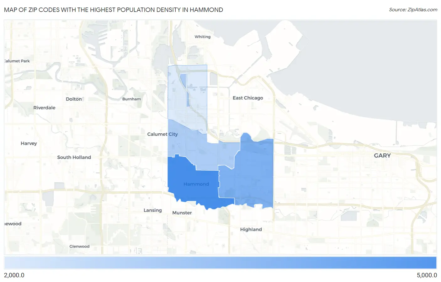 Zip Codes with the Highest Population Density in Hammond Map