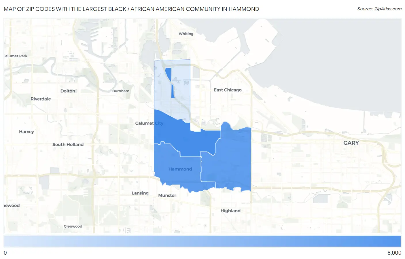 Zip Codes with the Largest Black / African American Community in Hammond Map