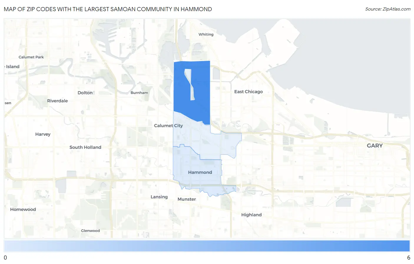 Zip Codes with the Largest Samoan Community in Hammond Map