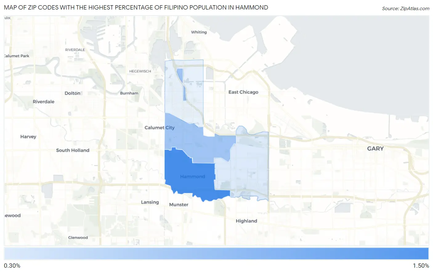 Zip Codes with the Highest Percentage of Filipino Population in Hammond Map