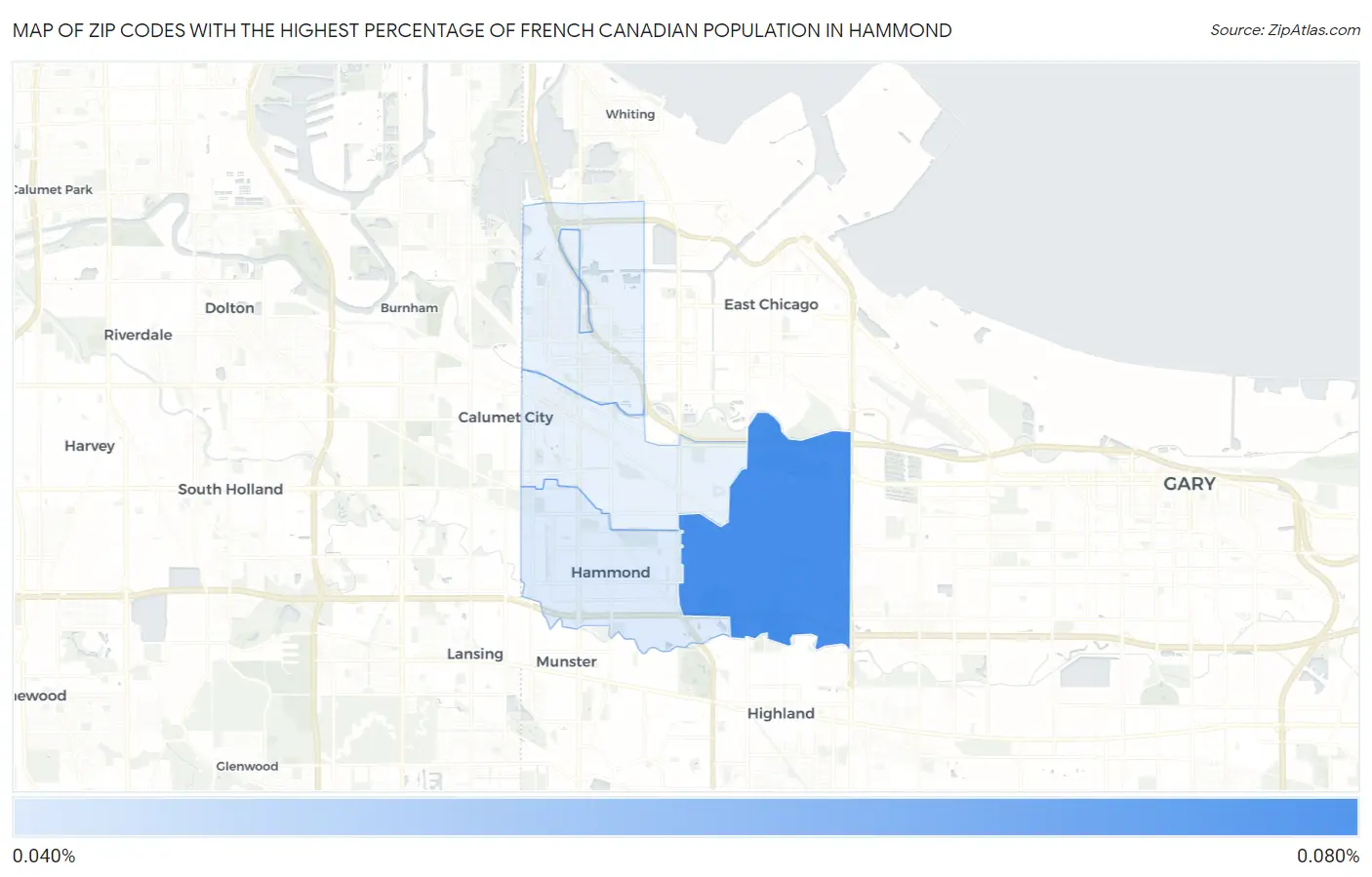 Zip Codes with the Highest Percentage of French Canadian Population in Hammond Map