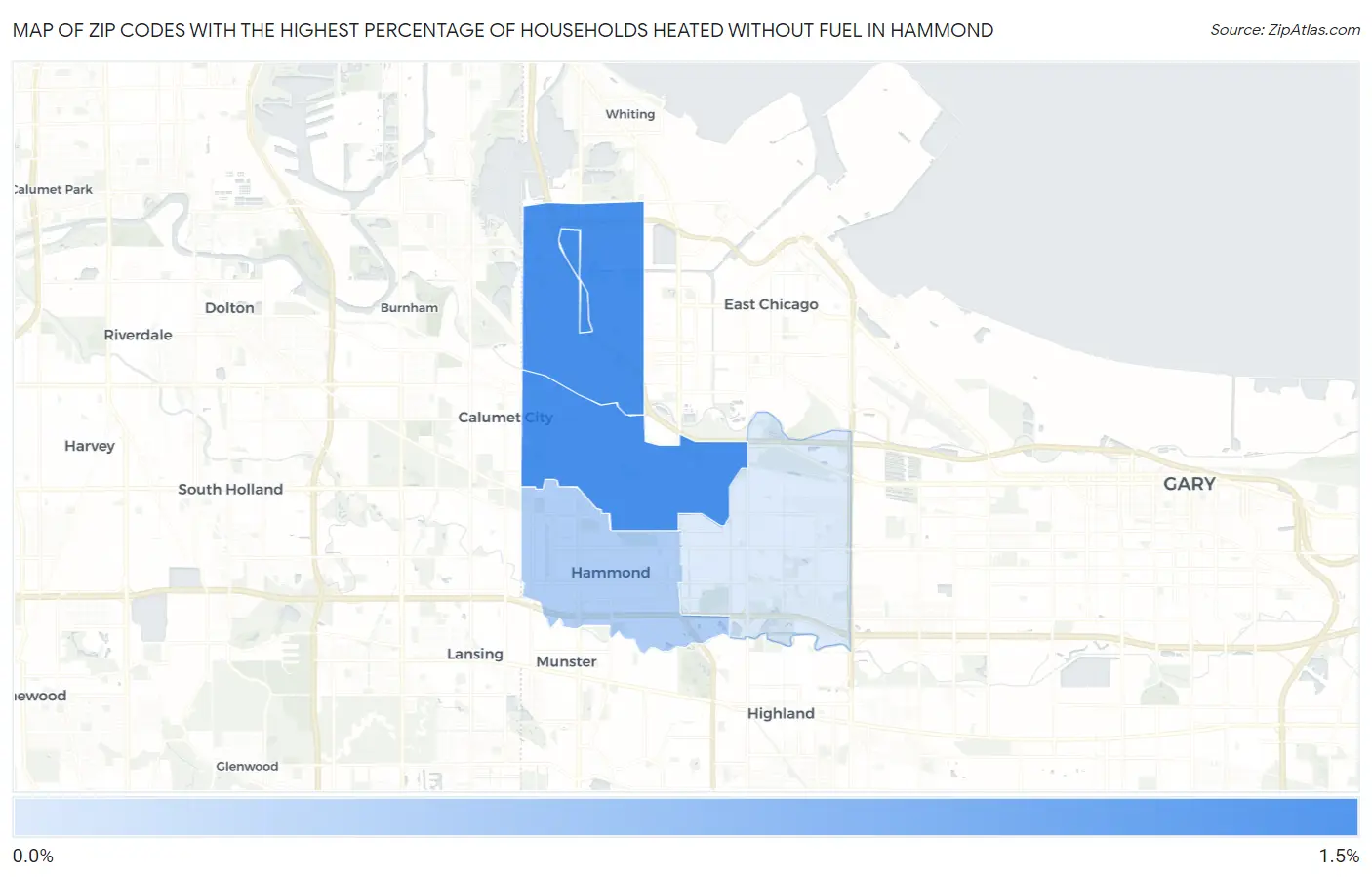 Zip Codes with the Highest Percentage of Households Heated without Fuel in Hammond Map