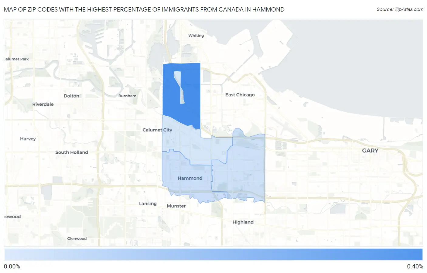 Zip Codes with the Highest Percentage of Immigrants from Canada in Hammond Map