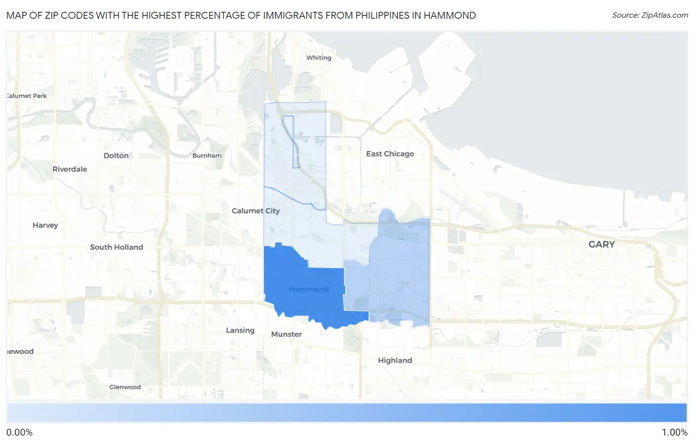 Zip Codes with the Highest Percentage of Immigrants from Philippines in Hammond Map